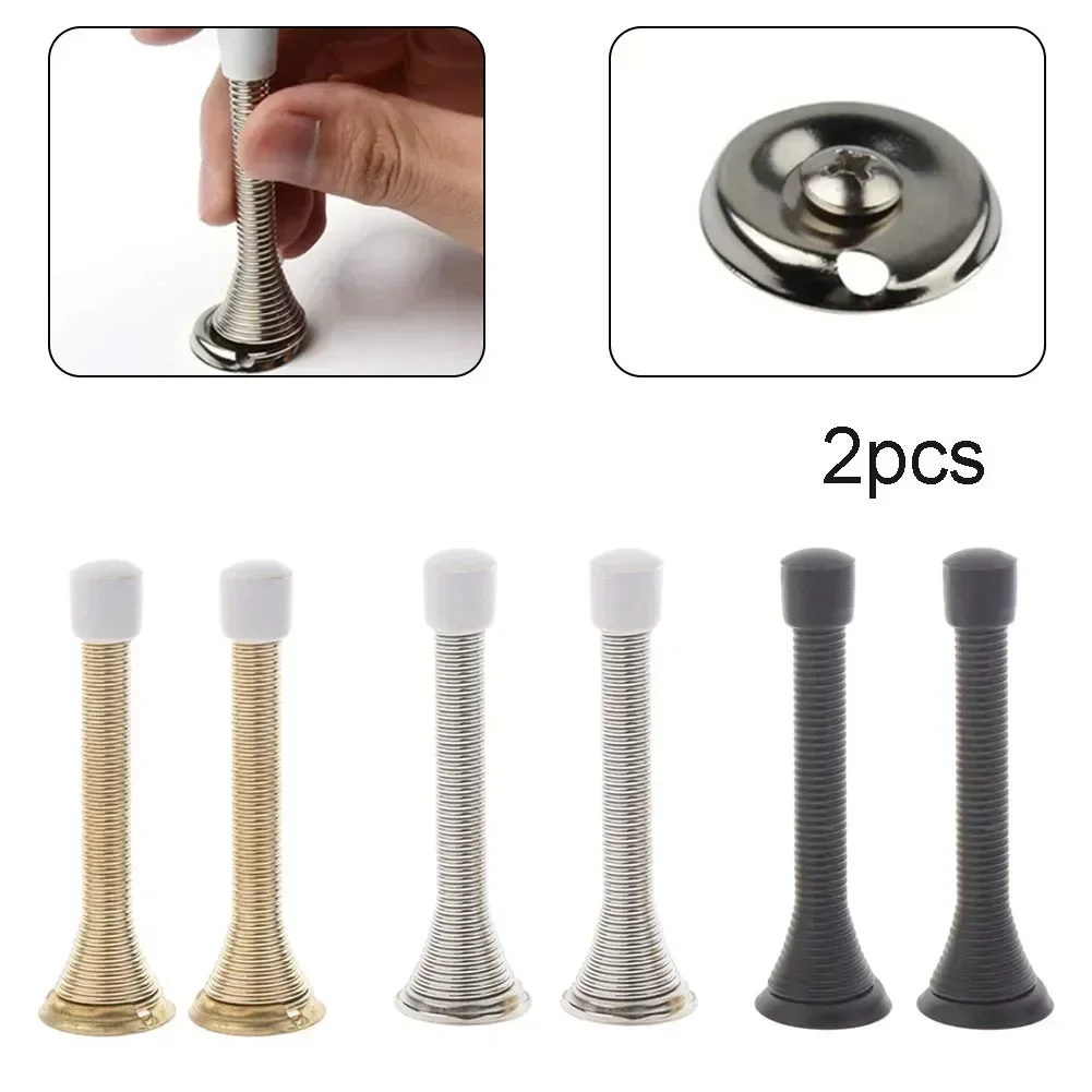 2PCS Metal Spring Door Stopper With Bottom Plate Screws Windproof Door Stop Holder Child Safety Protect Doors Walls Hardware