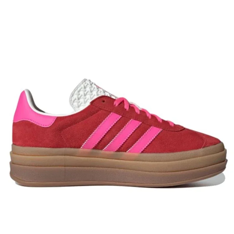 Adidas Originals Gazelle Bold Woman Thick Soled Skateboard Shoes Pink Red Outdoor Non-slip Comfortable Women Causal Sneakers