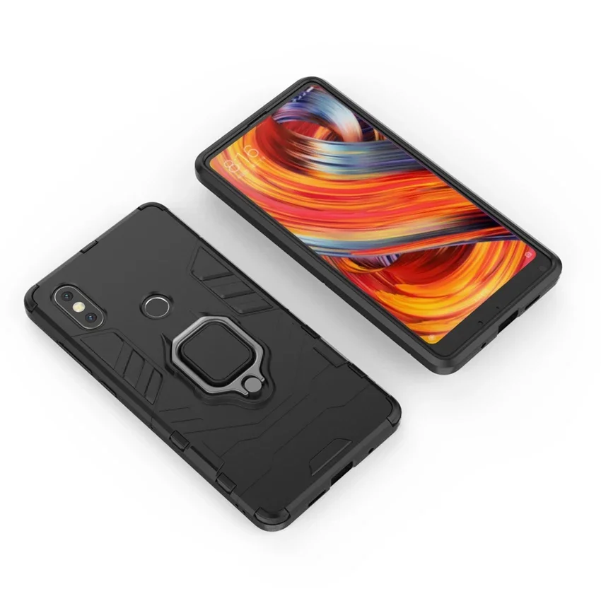Hybrid Shockproof phone case for xiaomi mi mix 2 / mi mix 2s hard back cover with magnetic car holder armor ring kickstand shell