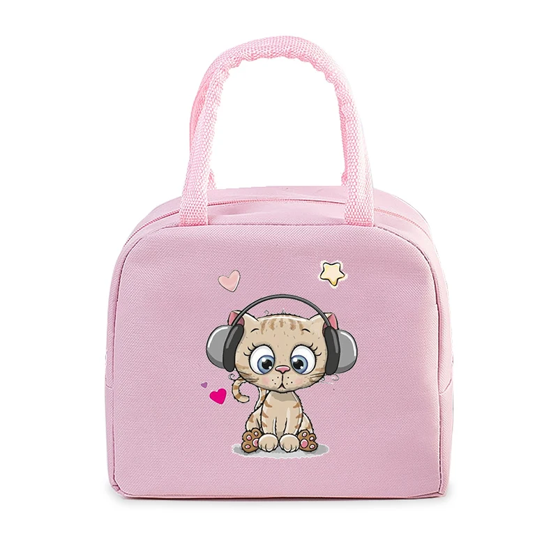 Lunch Bag School Student Love Thermal Food Essential Bag Fashion Cartoon Cats Women Picnic Travel Tote Bags School Lunch Bags