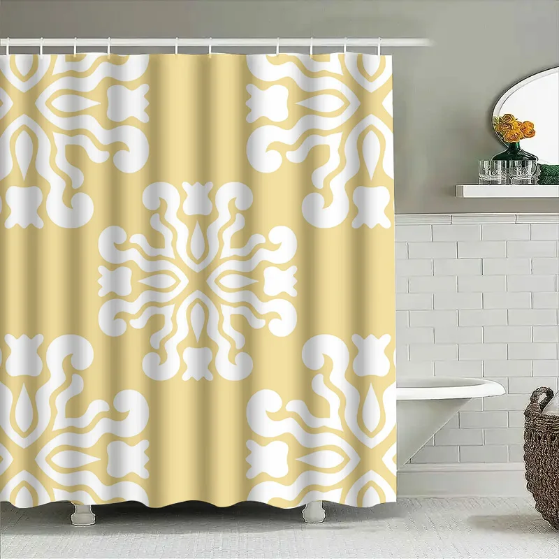 

Классические шторы для душа в европейском стиле, элегантный желтый, белый декор для ванной комнаты, современные аксессуары для дома для ванных комнат (длина 180 см)