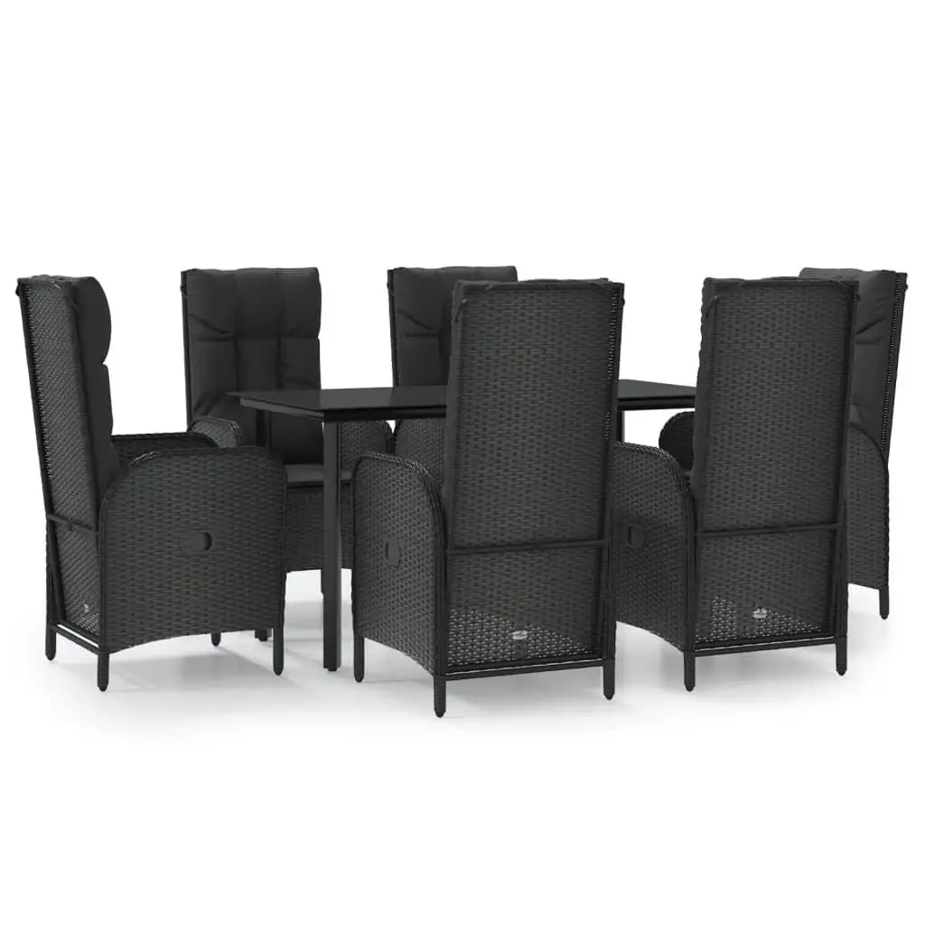 7-Piece Black Poly Rattan Patio Dining Set with Cushions – Outdoor Furniture for Garden, Balcony & Terrace