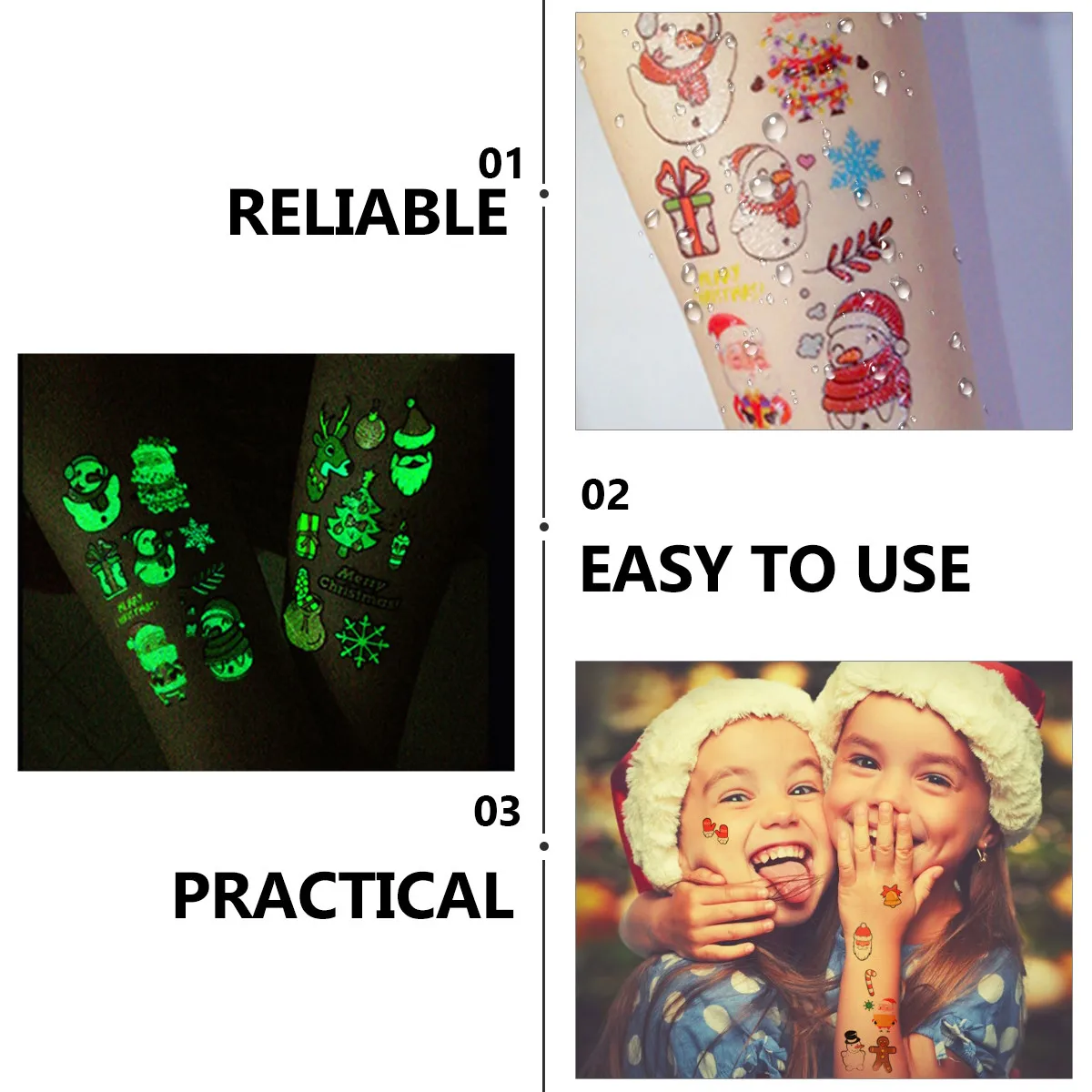 

10 Sheets Christmas Stickers Kids PVC Glowing Decals Fluorescence Body Waterproof Temporary Luminous Stickers Body Art Transfer