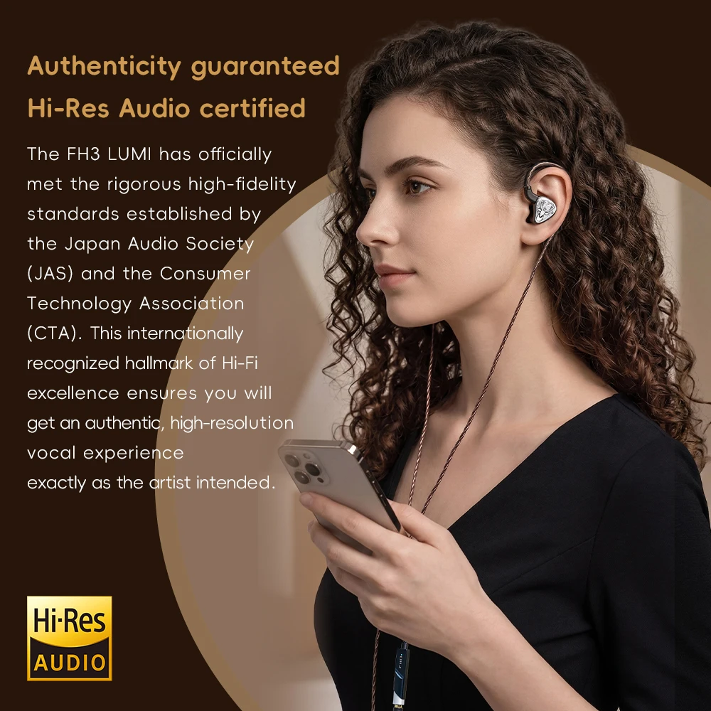 Słuchawki douszne FIIO FH3 LUMI Hybrid IEM 1DD+2BA HiFi przewodowe z drewnianą membraną i odłączanym kablem — zdjęcie produktu 5