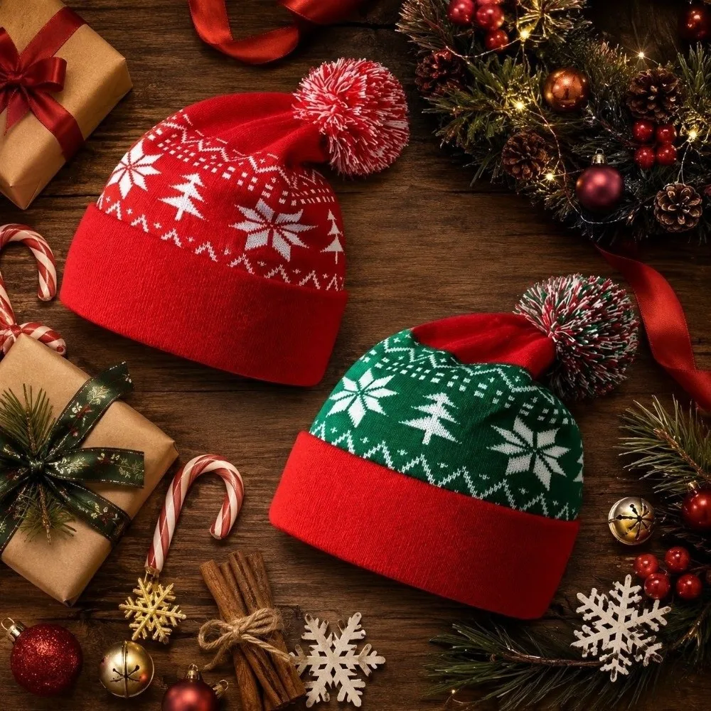 Funny Snowflake Christmas Hat Warm Jacquard Knitted Beanie Hat Christmas Tree Gift Christmas Knitted Hat Children 4