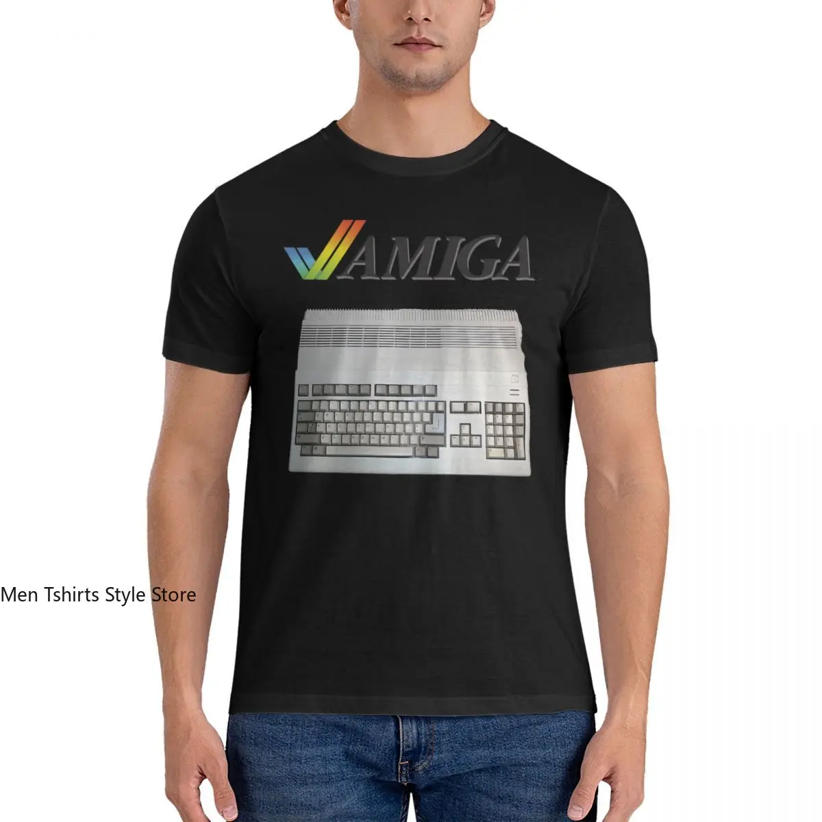 Computer Amiga 80S Nerd 16-Bit Men's T Shirts Commodore Amiga 500 Casual Tee Shirt Short Sleeve Crewneck T-Shirts Pure Cotton