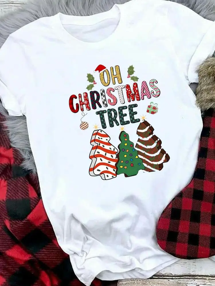 

Women Holiday T Shirt Tree Trend Cute Fashion Print Top Merry Christmas New Year Festival Clothing Graphic Tee T-shirts