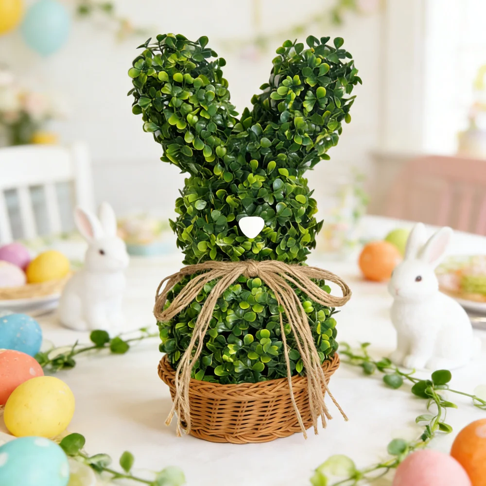 

Искусственный пасхальный кролик-топиарий: зеленое растение в форме кролика в горшке, декор для дома, для интерьера