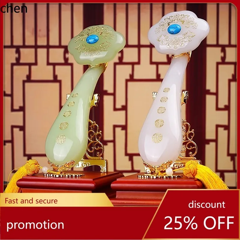 

CZ Auspicious Jade Ruyi Ornament Wedding Present, Opening Present, Decoration for Study, Living Room, Wine Cabinet