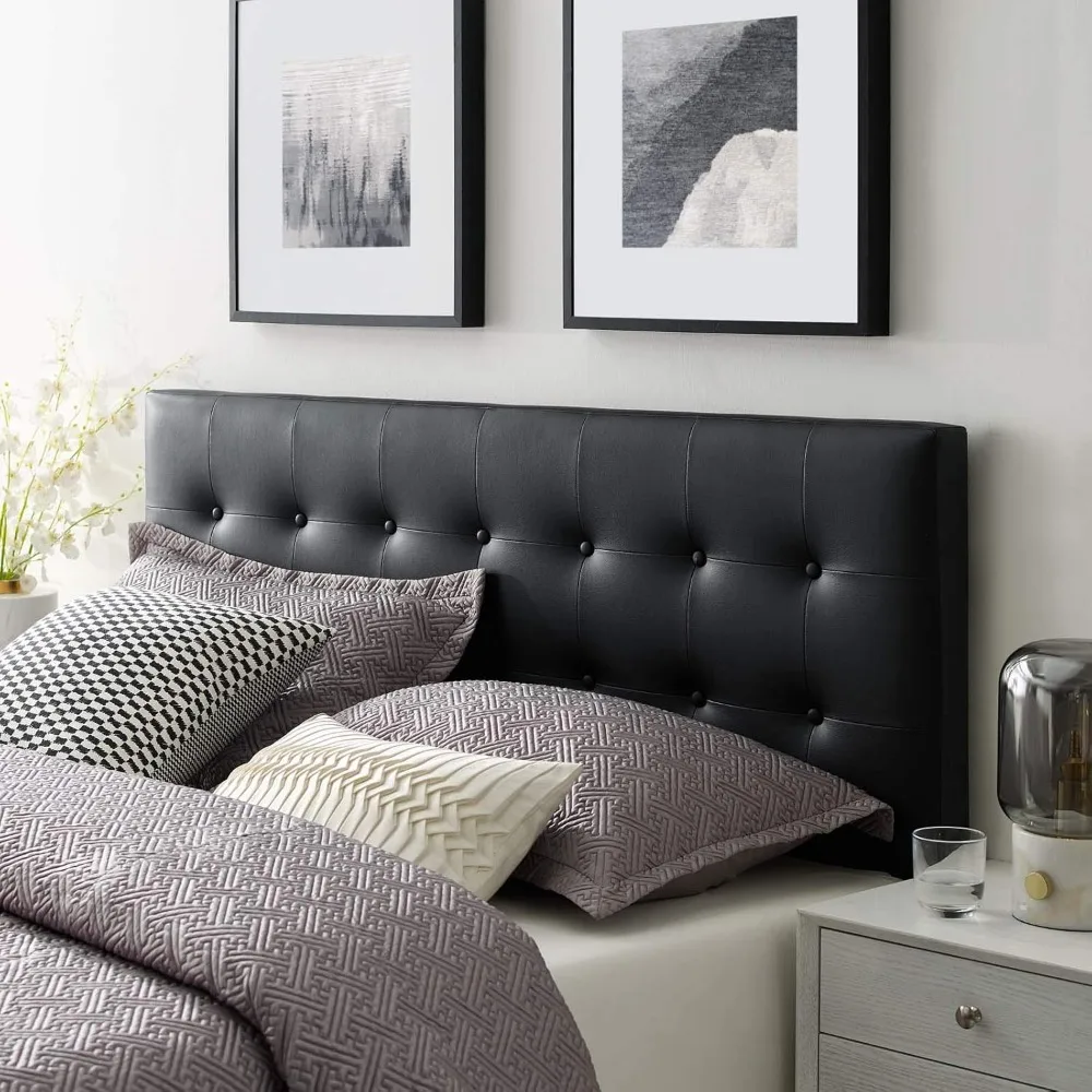 

Emily Tufted Button Faux Leather Upholstered King Headboard in Black