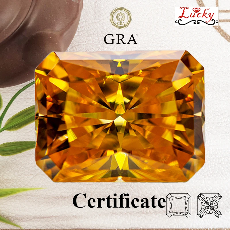 

Moissanite Golden Yellow Color Radiant Shape VVS1 Charms Beads for Jewelry Making DIY Earrings Materials with GRA Certificate