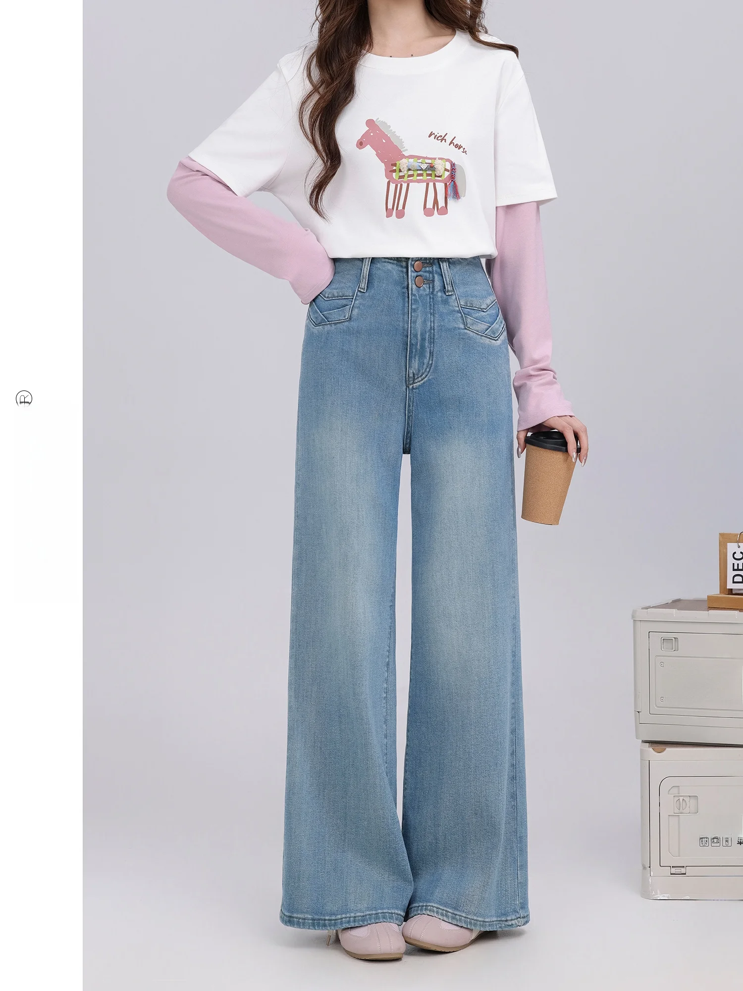 

High Waist Wide Leg Blue Jeans Women's Vintage Style Versatile Spring New Arrival Casual Comfortable Fit by Yuxiang