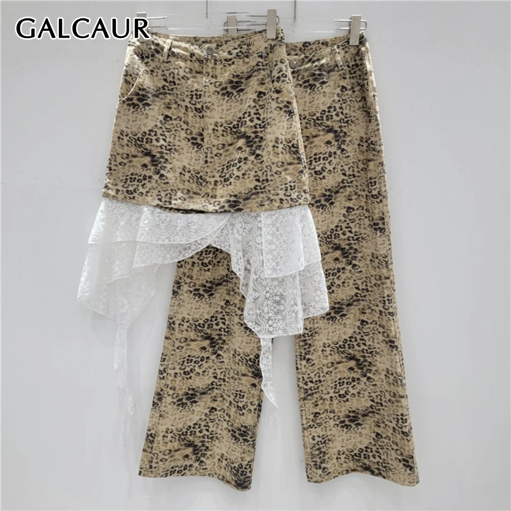 

GALCAUR Hit Color Fold Two Piece Set Female Patchwork Lace Skirt Loose Temprament Women's Wide Leg Trousers Sets Summer Fashion