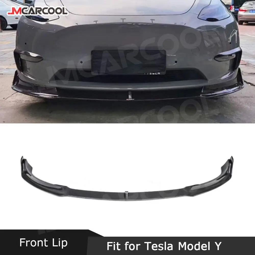 

JMCARCOOL Carbon Fiber Material Car Front Bumper Lip Spoiler Protect Guard For Tesla Model Y Auto Decoration Styling