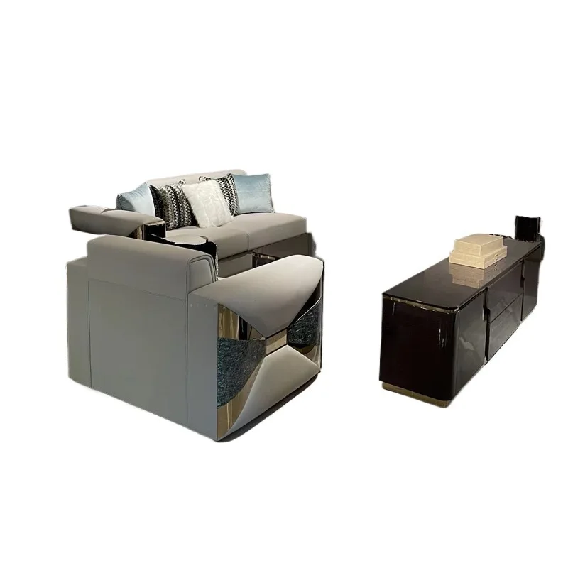 Italian style, light luxury, sofa, living room, combination, simplicity, villa, suite, first layer cowhide