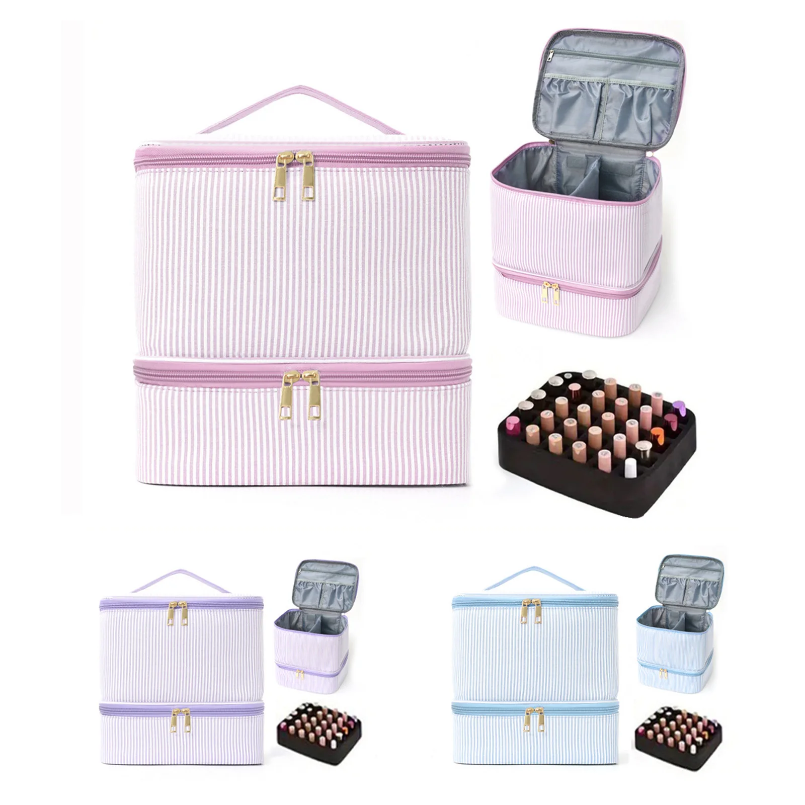 

Double Layer Pu Leather Nail Polish Storage Organizer with Handles Travel Carrying Case Box for Manicure Supplies