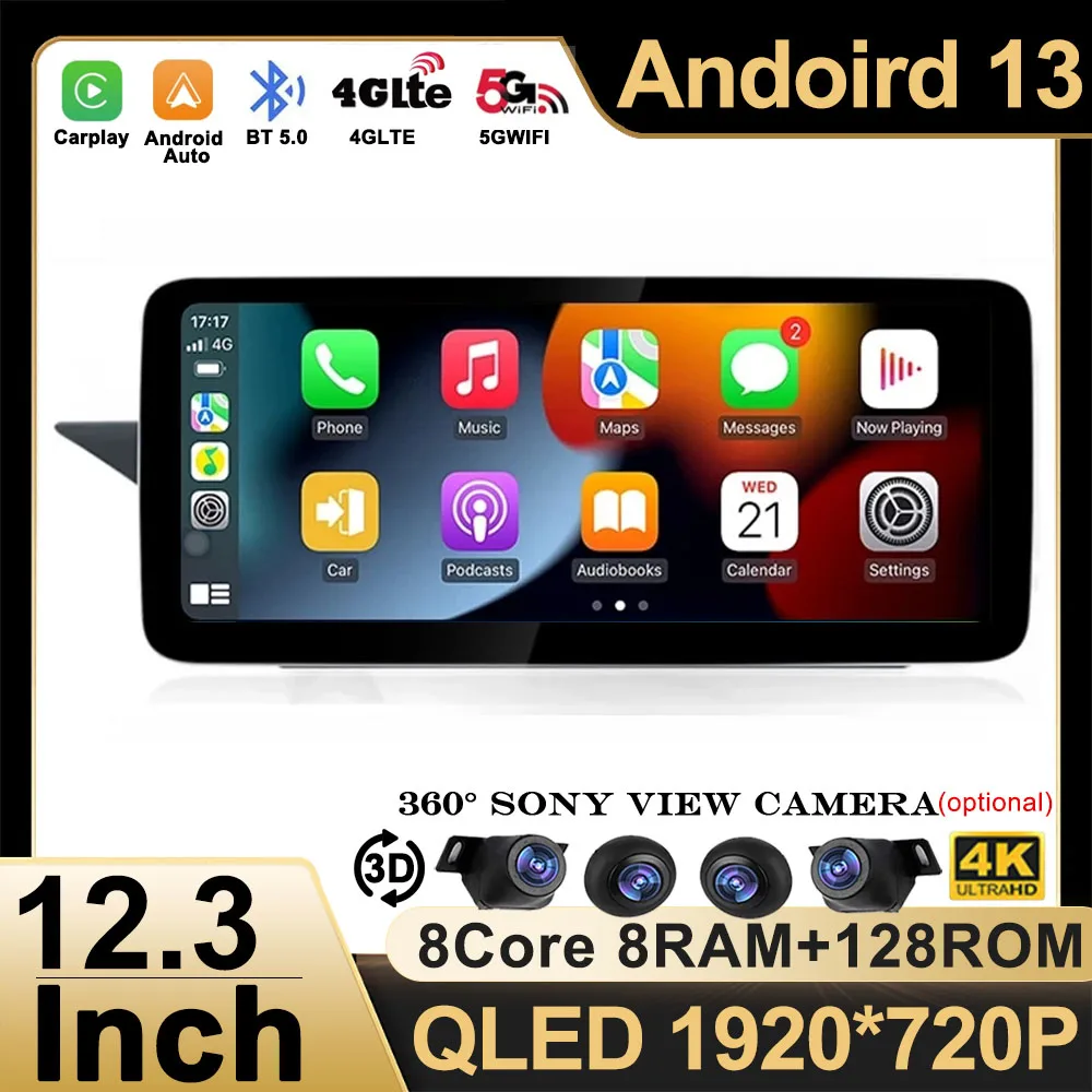 

Автомобильный радиоприемник 12,3 дюймов Android 13 для Mercedes Benz E Class W212 2009 - 2017 WIFI + 4G видеоплеер GPS навигация Carplay 360 камера