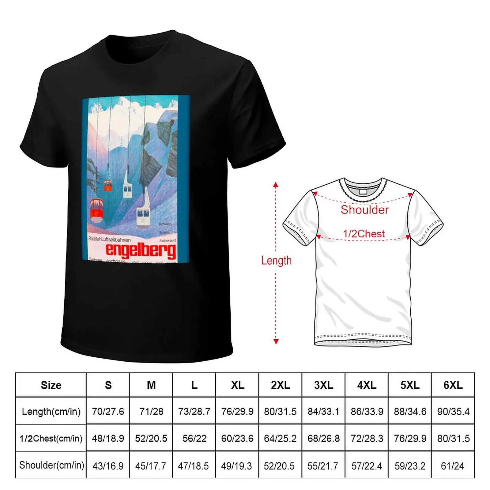Engelberg, Switzerland,Ski Poster T-Shirt Heavy Duty Casual Work Tee