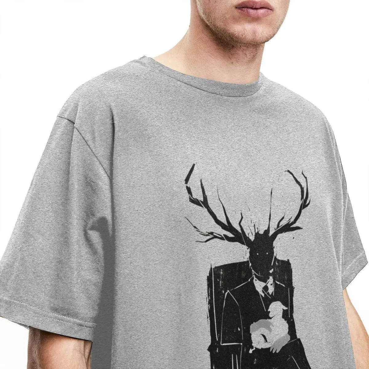 Hannibal Lecter NBC Stag Antlers Lamb T-Shirt Mens 100% Cotton T Shirts Summer O Neck Leisure Tee Shirt Casual Big Size Clothing