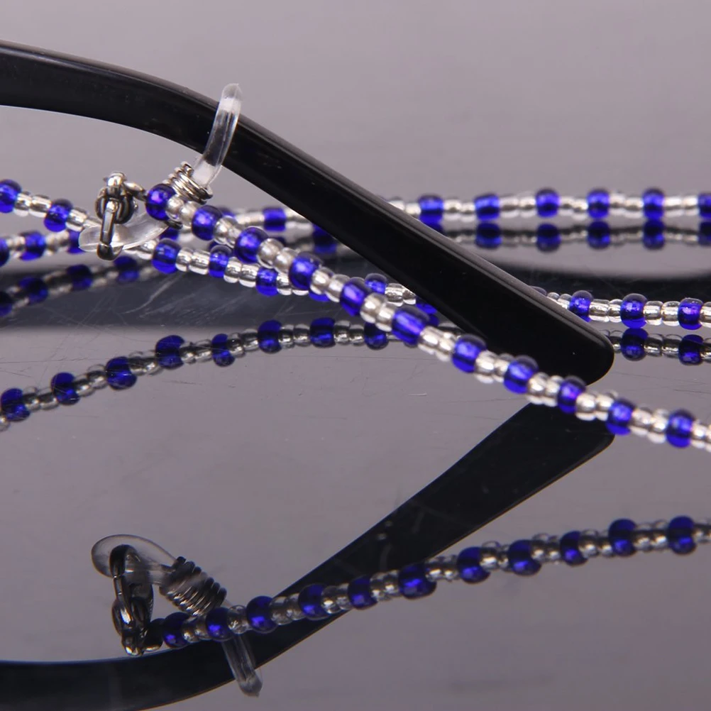 

Eyeglass Beaded Chain 60Cm Blue Clear Crystal Beads Steel Cable Rubber Grip Adjustable For Reading Glasses Sunglasses Holder