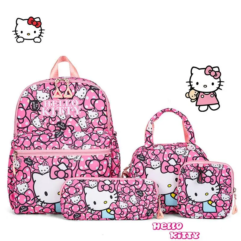 

4Pcs Anime Sanrios Kuromi Backpack Cartoon Hello Kittys Children School Bag Shoulder Bag Pencil Case Wallet Large Capacity Gift