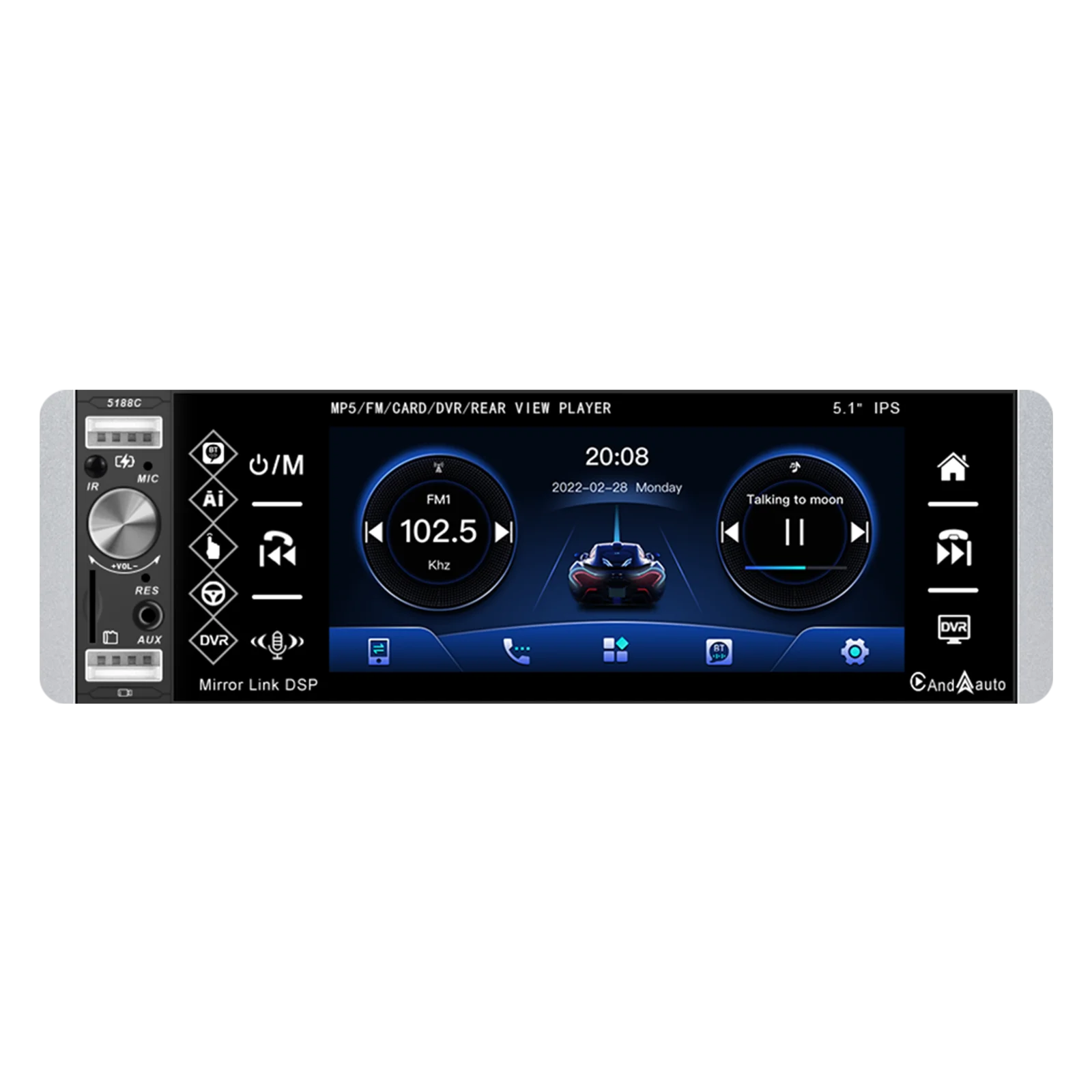 Podofo 5.1'' 1din Car MP5 Player Carplay Car Radio Video Player AI Voice BT 4.2 Autoradio AM FM AUX USB RDS Touch Screen