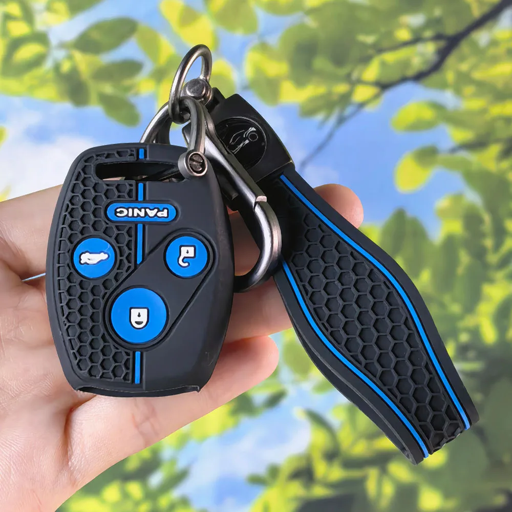 Sport Stripe Silicone Key Case With Keychain for Honda Accord Civic CR‑V Pilot Insight Ridgeline Car Remote Fob Holder Shell