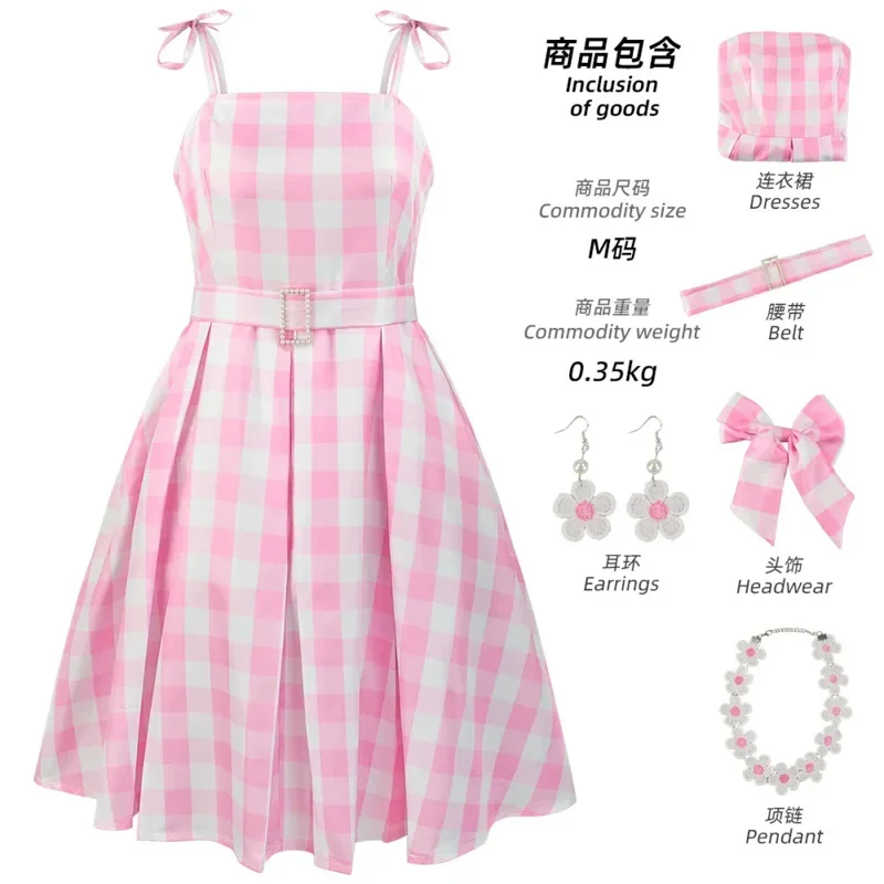 2023 New Movie Barbi Cosplay Costume For Women Margot Robbie Pink Dress Girls Kids Men Ken Ryan Gosling Clothes Halloween Outfit