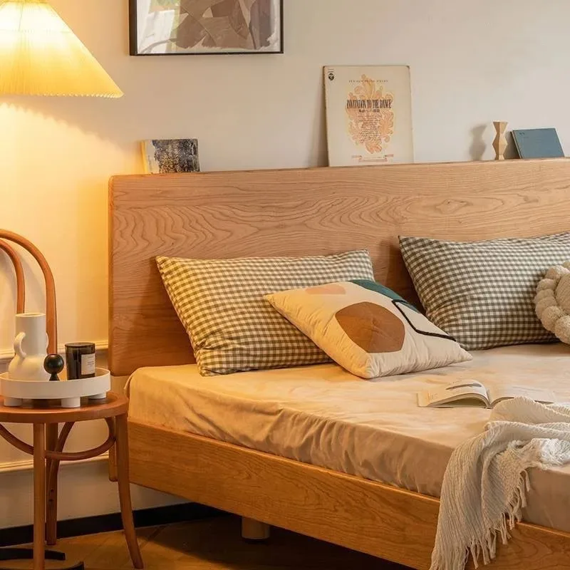 북유럽 정지 단단한 나무 침대 간단한 체리 나무 일본 통나무 1.8 미터 더블 침대