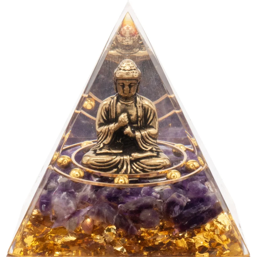 1pc cristal organite pirâmide estátua de buda, pirâmide de orgonita positiva, estátua de personagem aogn para decoração de casa e meditação