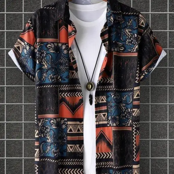 

New Men's irt Waist-Cinching Printed PU Leather Thiened ort Sve Collar Inner Wear Pure Color for Middle-Aged An...