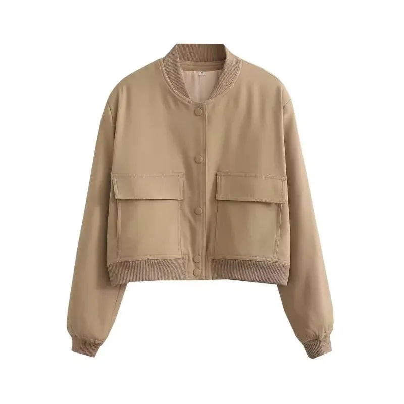 Women Fashion Pockets Bomber Jacket Coat Autumn Winter Vintage Long Sleeve Baseball Aviator Jackets Female Outerwear Chic Tops