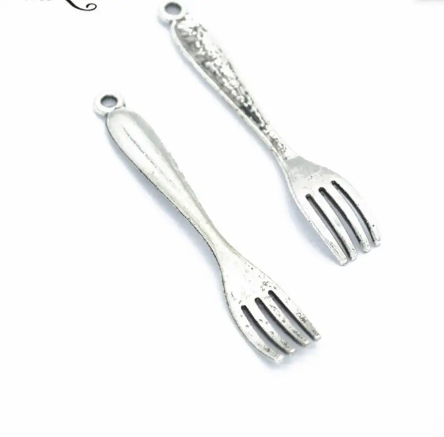 50pcs Wholesale Tibetan Silver Tone Fork Spoon Charms Alloy Metal Tableware Pendants For DIY Handmade Jewelry Accessories F0096
