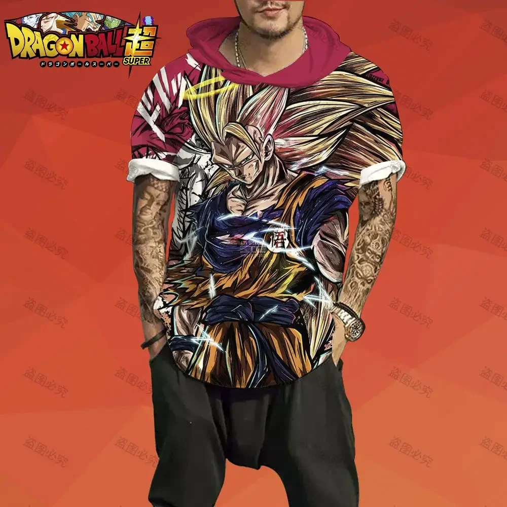 Men's Hooded T-Shirt Fashion Essentials Dragon Ball Z Oversized Hip Hop Goku Gift High Quality Gym Clothing Streetwear Tshirt