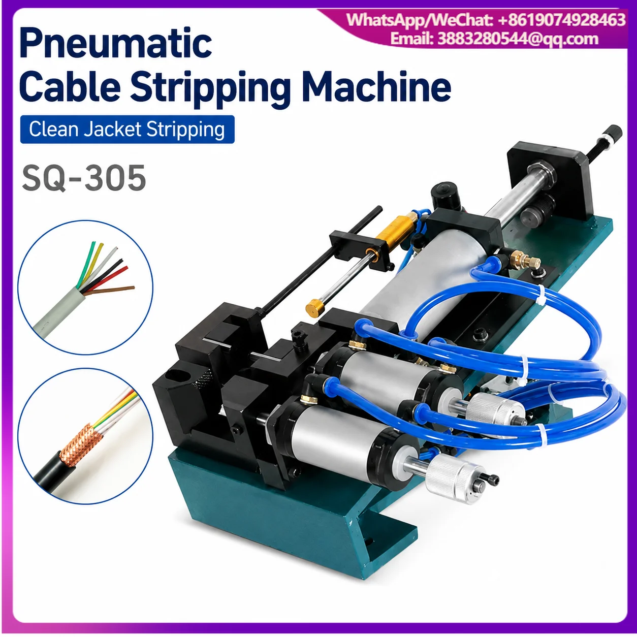 Qilin SQ-305 Pneumatic Semi-Automatic Wire Stripping Machine 2-7mm Multi Core Cable Stripper 50mm Length Strong Pulling Power