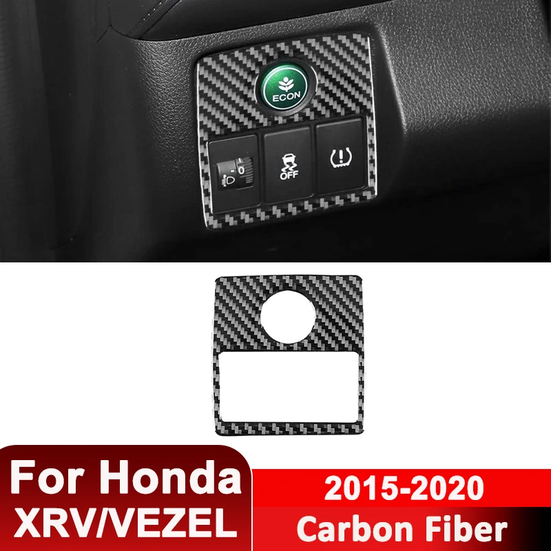 

For Honda XRV VEZEL 2015-2020 Carbon Fiber Car ECO Button Headlight Switch Panel Frame Decorative Sticker Auto Interior Parts