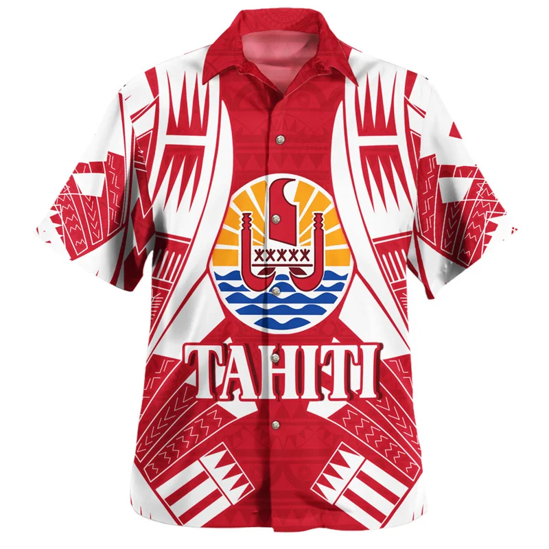 Tahiti Polynesian Hawaiian Shirts For Men Clothes 3d Printed Tahitian Tribal Short Sleeves Lapel Blouse Tops Summer Button Shirt