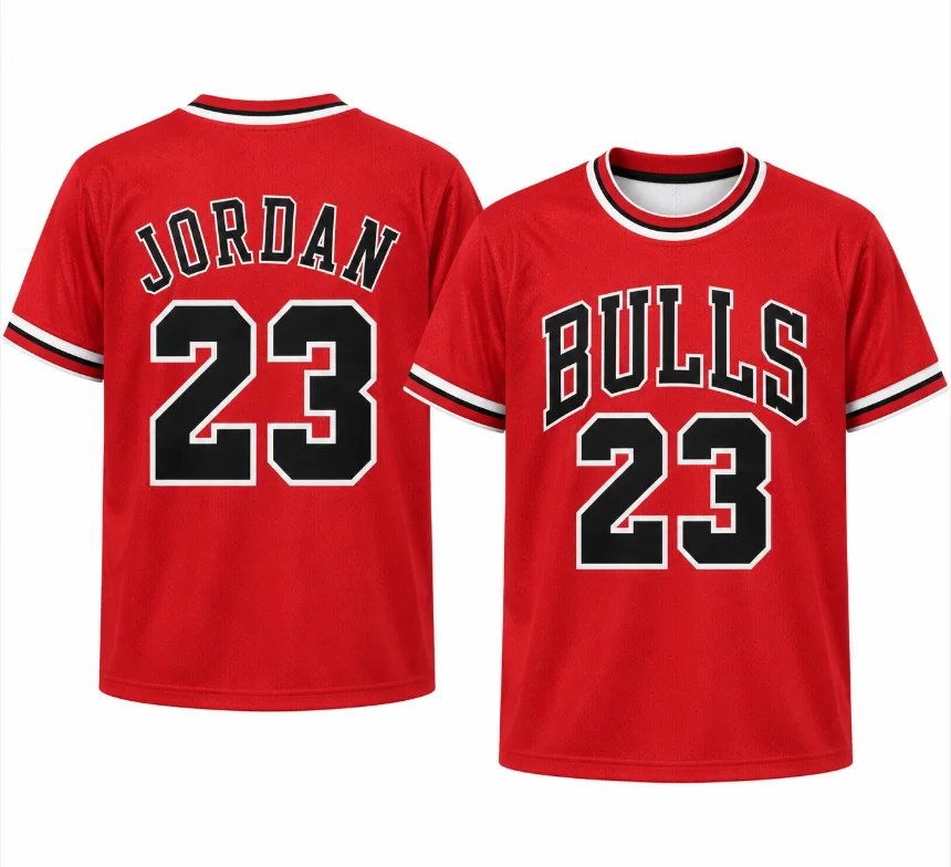 Unisex Basketball Jersey Short Sleeve Sport Casual Shirt Bulls 23 Number Print Mesh Breathable Sports Tops for Men Women