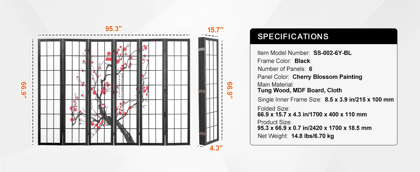 SucceBuy 3/4/6 Panel Wood Folding Privacy Screen Portable Decoration Screens for Room Separation Home Office Restaurant&Bedroom