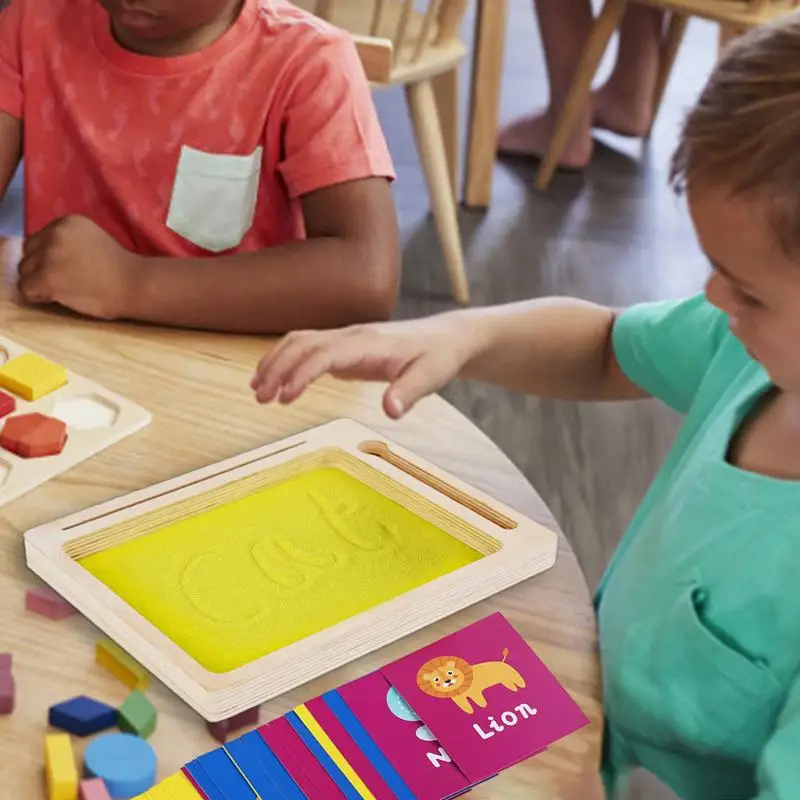 Sand Tracing Tray Montessori Wooden Pen Letters Language Sand Tray Writing Painting Teaching Aids Early Educational Toys Gifts