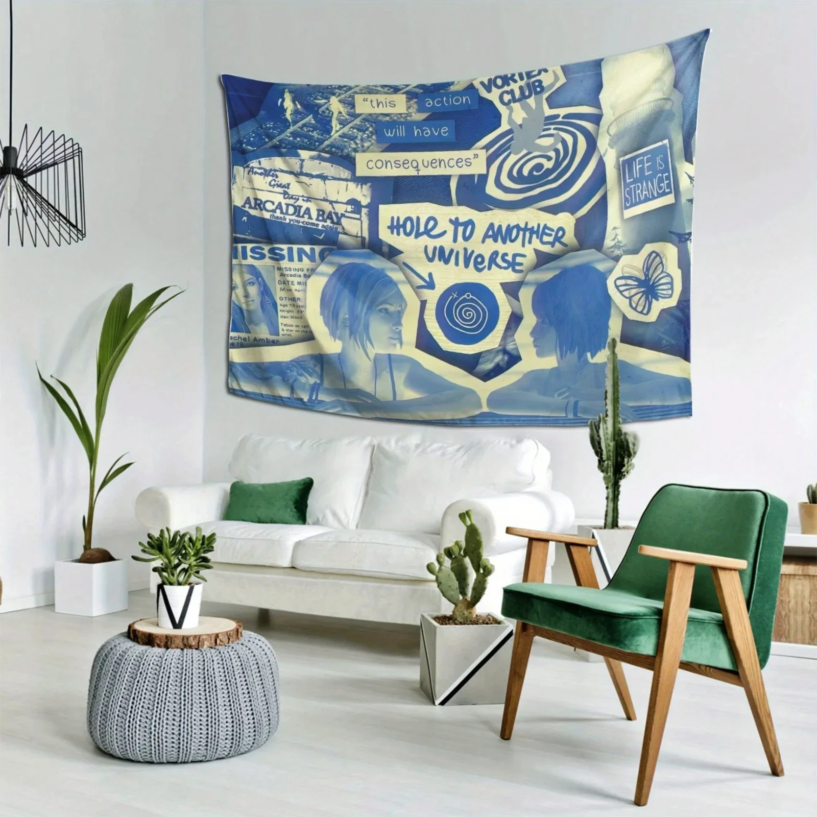 Boho Aesthetic Wall Hanging Tapestry Blue Wave Art for Bedroom Living Room Nursery Decor