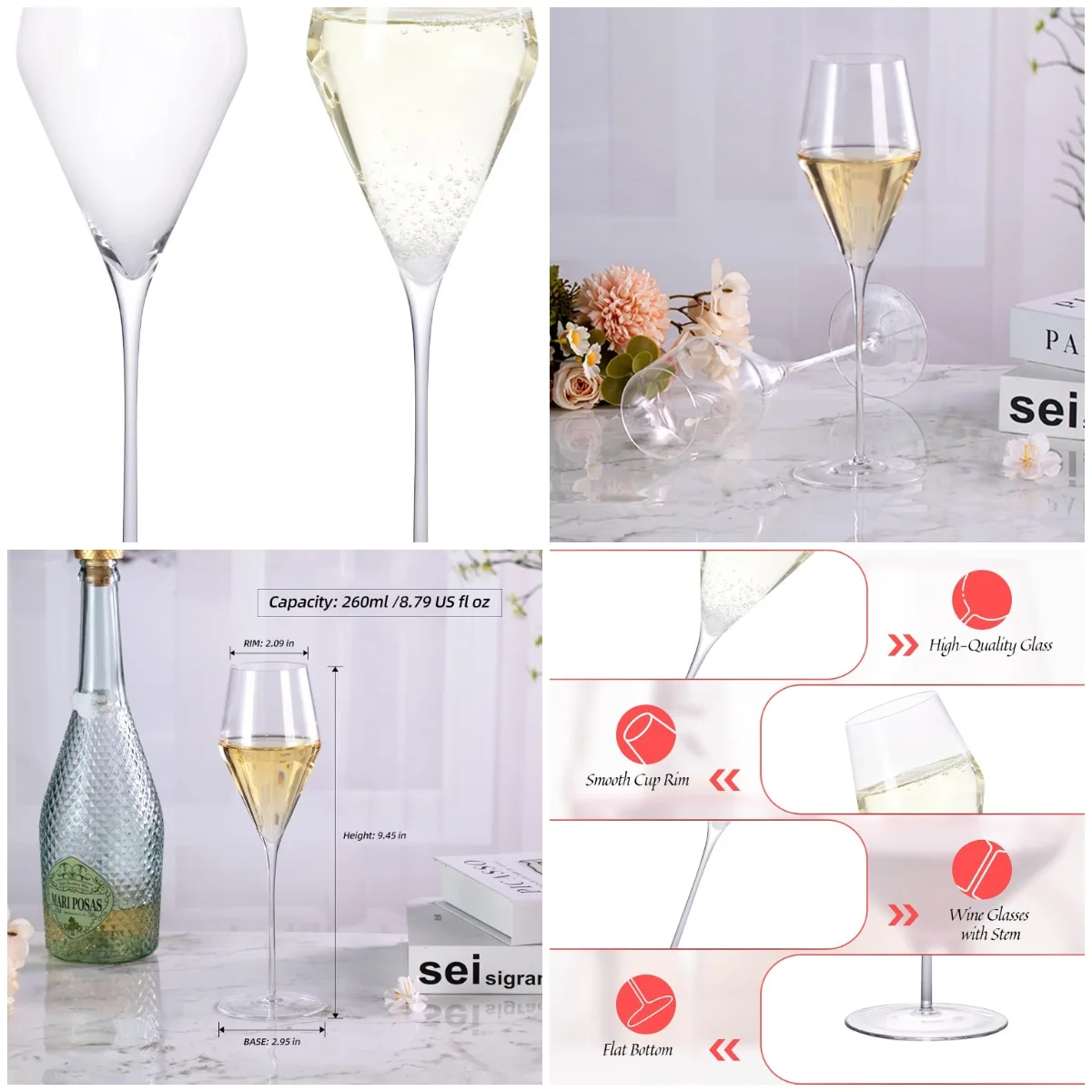 

Набор из 2 кристаллов для шампанского, 8,8 унций, элегантные прозрачные бокалы для вина с длинными ногами для свадьбы, вечеринки, дня рождения