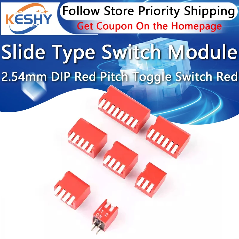 

5PCS Slide Type Switch Module 2 3 4 5 6 7 8 9 PIN 2.54mm DIP Red Pitch Toggle Switch Red Snap Switch Dial Switch Side DIP Switch