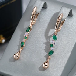 Wbmqda Fashion Tassel Long Drop Earrings For Women 585 Rose Gold Color With Green And White Natural Zircon 2023 Trendy Jewelry