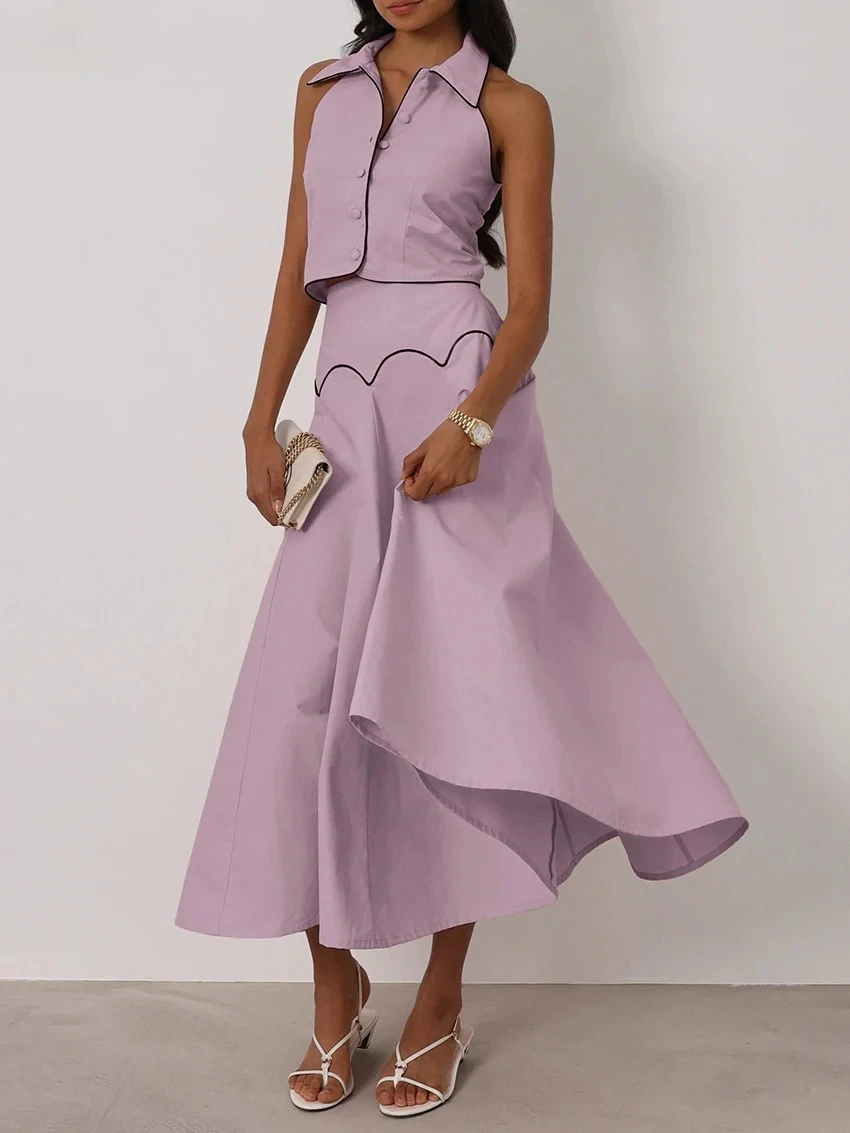 

2026 New Lady Fashion Sleeveless Crop Top With High Waist Long Skirt Set Female Streetwear Summer Slim Women's Two Piece Set