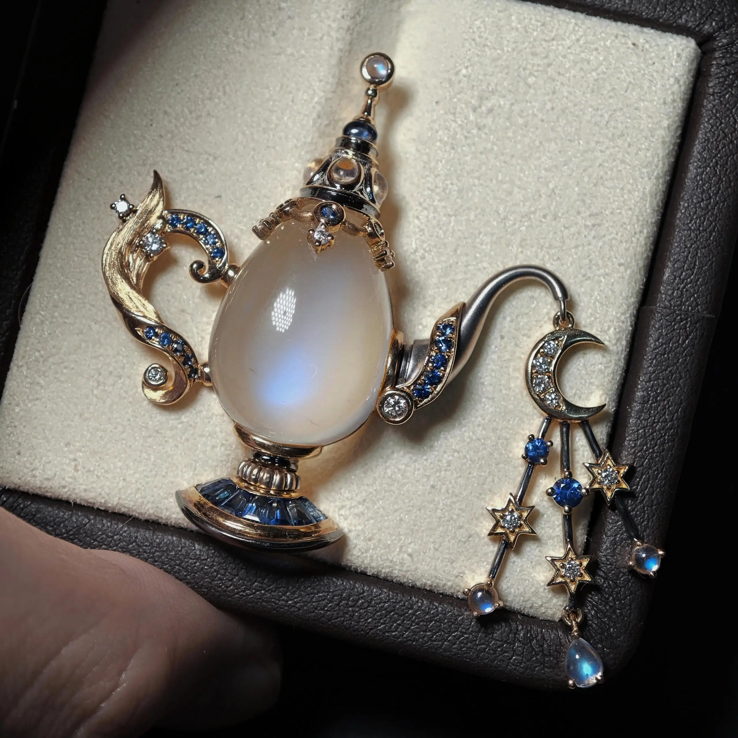 

Medieval Star Moon Teapot Brooch Western Antique Exotic Versatile Coat