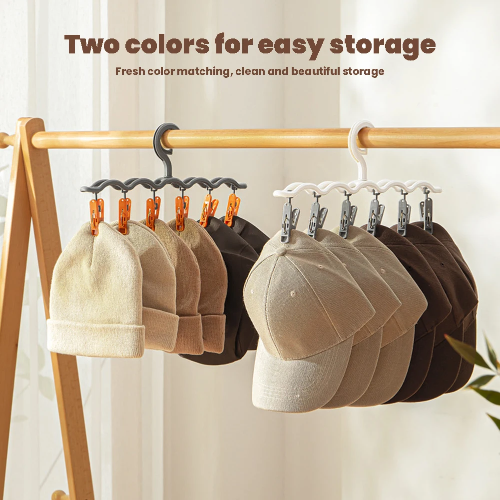 

6 Clips Hat Hanging Rack Socks Organizer Scarf Storage Rack Hanger Multifunctional Drying Clamp Closet Wardrobe Storage Holder