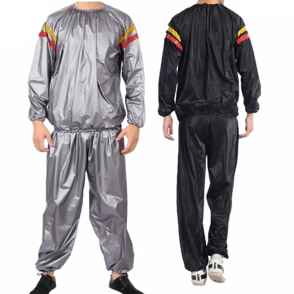 

PVC Sauna Suit Cycling Exercise Gym Workout Yoga Clothes Long Sleeve Drawstring Hooded Jacket with Pants for Unisex Mens Womens