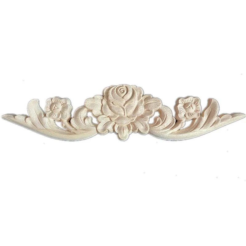 

2PCS 20-28cm Flower Wood Carving Natural Wood Appliques for Furniture for Furniture Cabinet Home Decoration Maison Accessories