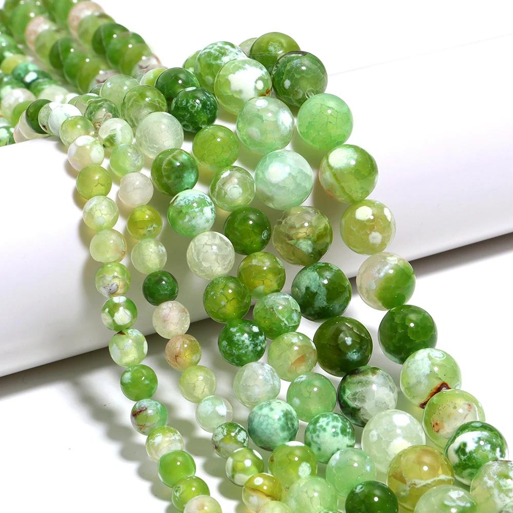 1 Strand 6-10mm Apple Green Ice Flower Fire Agate Stone Beads Cracked Pattern Natural Stone Beads DIY Making Necklace Bracelet